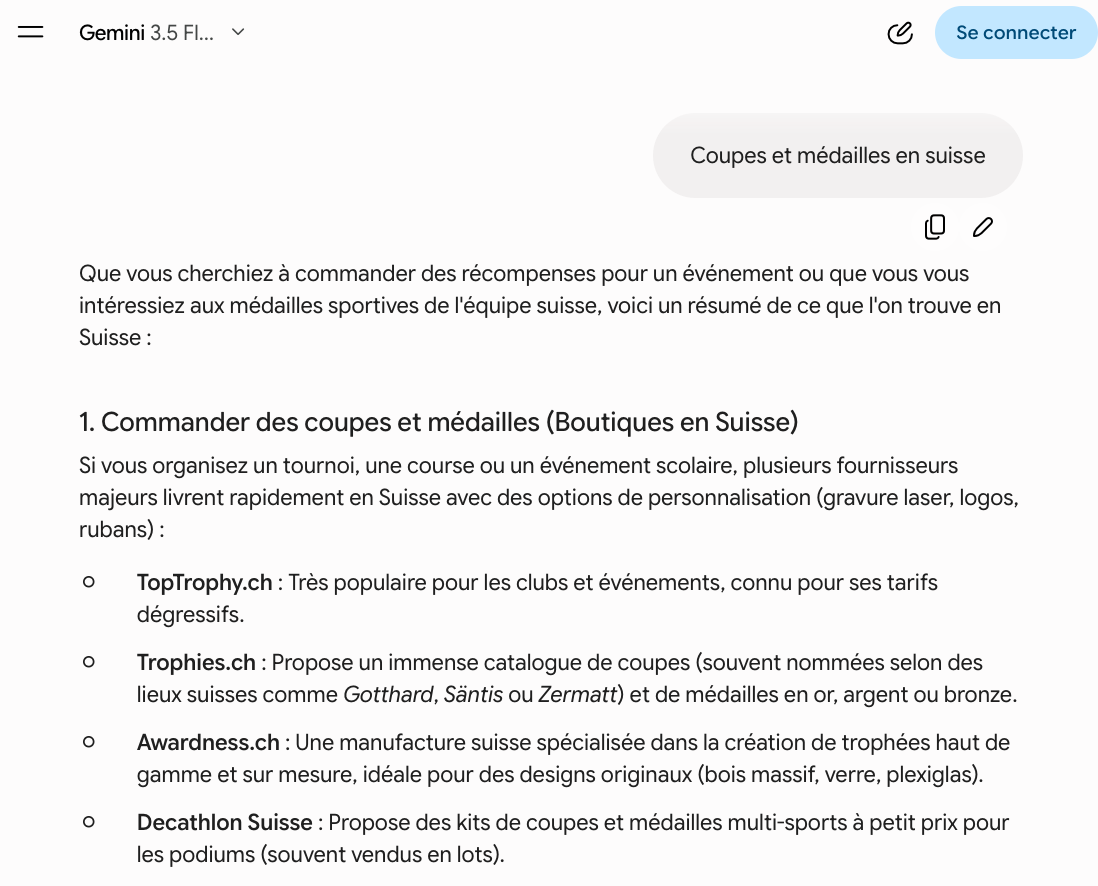 Gemini citant TopTrophy en premier pour coupes et médailles en Suisse